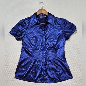 Apt. 9 Modern Royal Blue Satin Button Blouse Size S